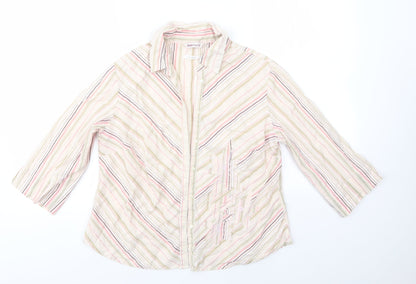 Bonmarché Womens Multicoloured Striped 100% Cotton Basic Button-Up Size 14 Collared
