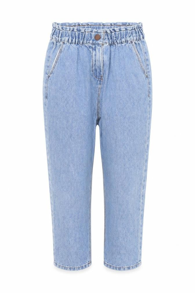 Front view of Next girls’ blue 100% cotton boyfriend jeans, size 9, months regular