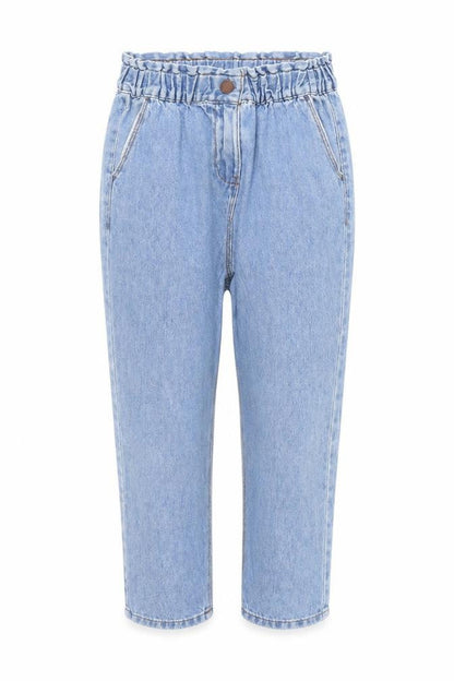 Front view of Next girls’ blue 100% cotton boyfriend jeans, size 9, months regular