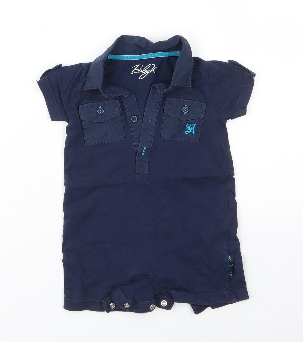 Additional front view of Myleen Klass Baby Blue 100% Cotton Basic Button-Up, size 0-3, Months Collared