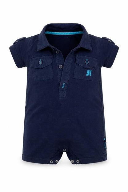 Front view of Myleen Klass Baby Blue 100% Cotton Basic Button-Up, size 0-3, Months Collared