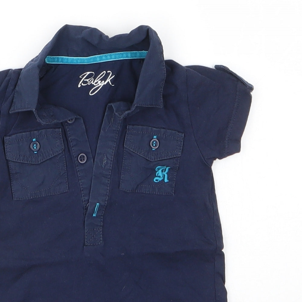 Close-up detail of Myleen Klass Baby Blue 100% Cotton Basic Button-Up, size 0-3, Months Collared