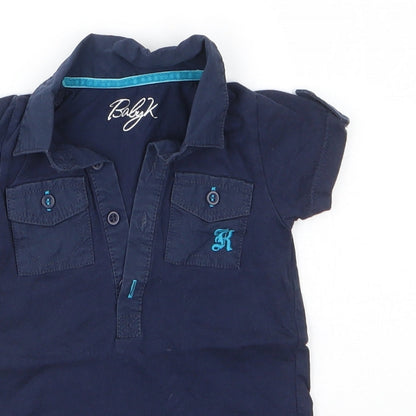 Close-up detail of Myleen Klass Baby Blue 100% Cotton Basic Button-Up, size 0-3, Months Collared