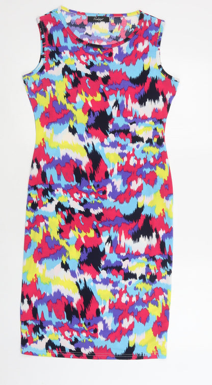 Additional front view of Ruiyige women’s multicoloured geometric polyester bodycon, size M, crew neck