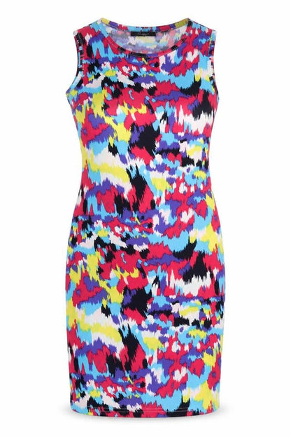 Front view of Ruiyige women’s multicoloured geometric polyester bodycon, size M, crew neck
