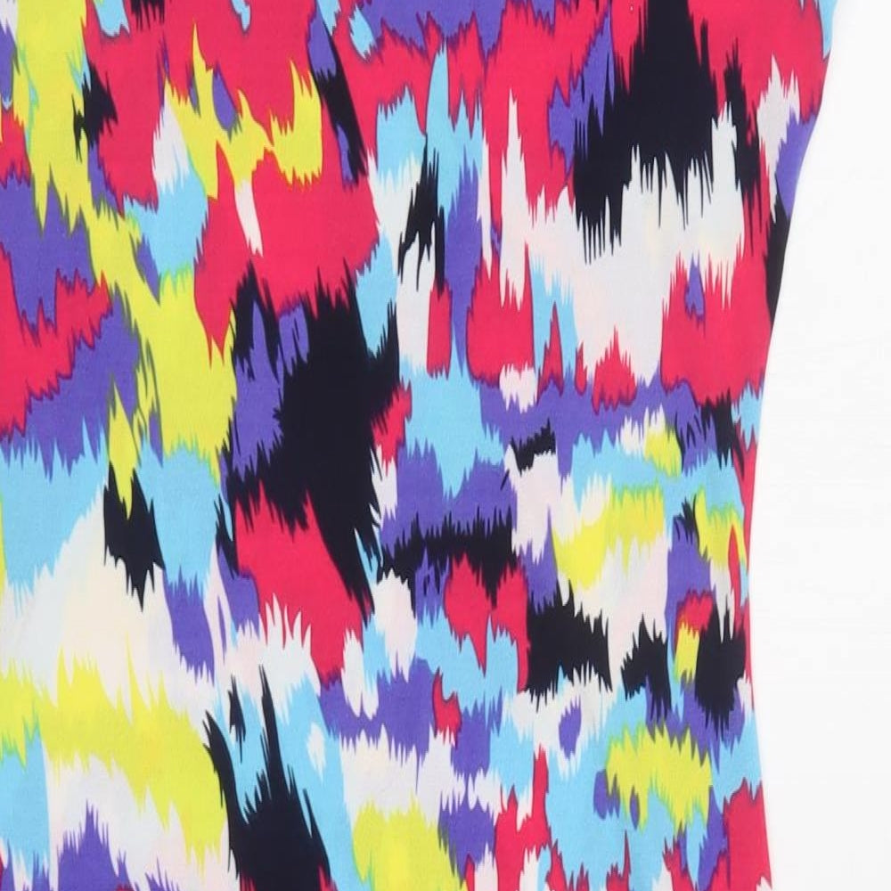 Close-up detail of Ruiyige women’s multicoloured geometric polyester bodycon, size M, crew neck