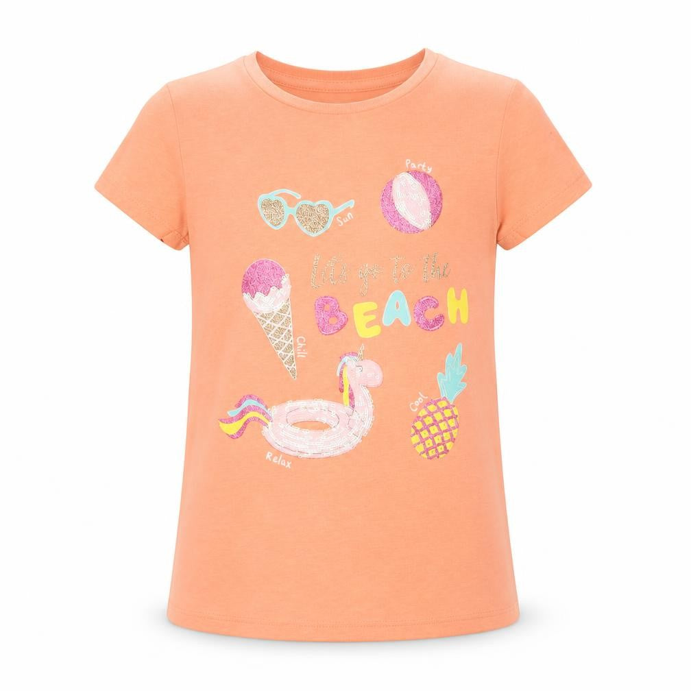 Front view of George girls’ orange polyester basic polo, size 9-10, years crew neck - let's go to the beach