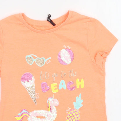 George Girls Orange  Polyester Basic Polo Size 9-10 Years Crew Neck  - Let's Go to The Beach