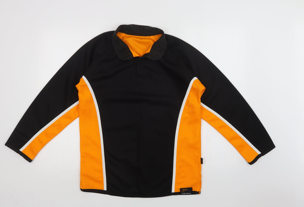 Additional front view of Falcon men’s black striped polyester pullover sweatshirt, size M