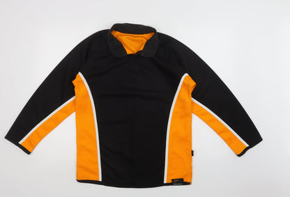 Additional front view of Falcon men’s black striped polyester pullover sweatshirt, size M