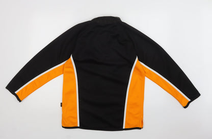 Back view of Falcon men’s black striped polyester pullover sweatshirt, size M