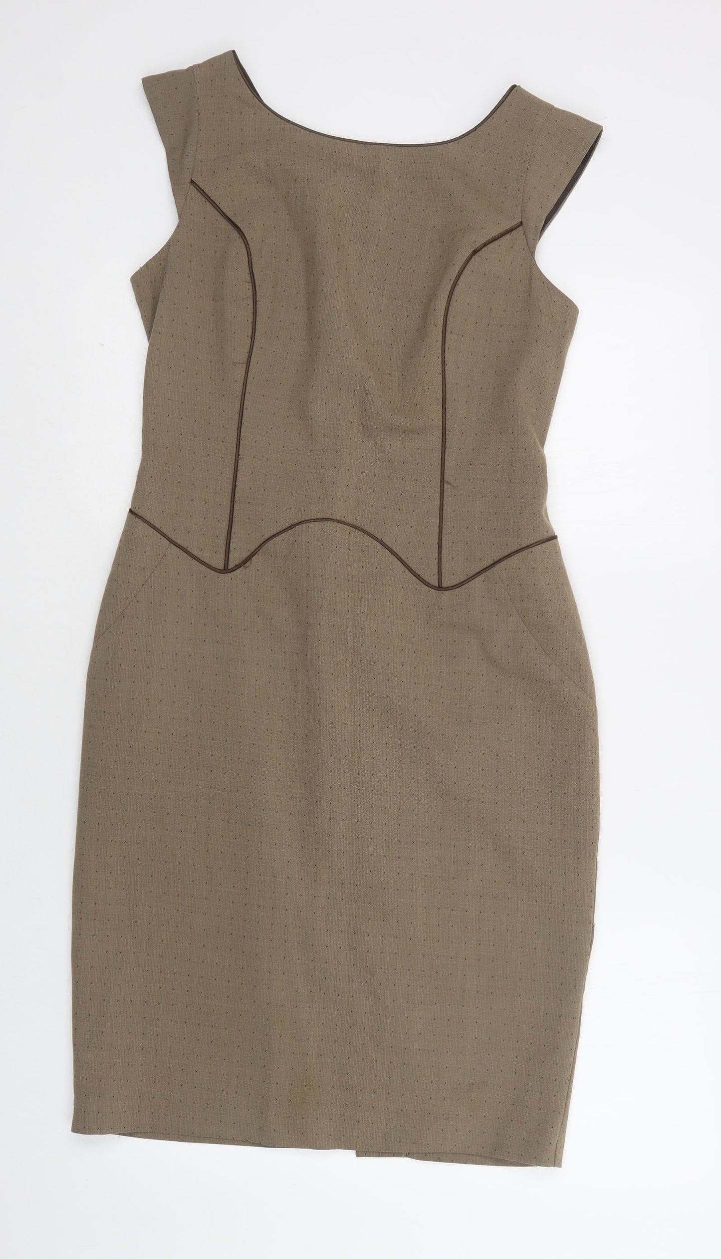 NEXT Womens Beige Polka Dot Polyester Pencil Dress  Size 10  Round Neck Zip