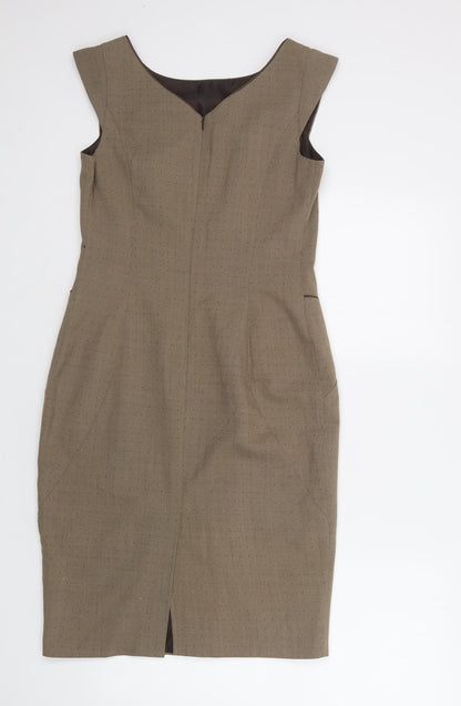 NEXT Womens Beige Polka Dot Polyester Pencil Dress  Size 10  Round Neck Zip