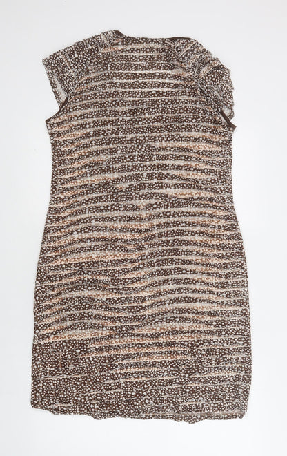Matalan Womens Brown Animal Print Polyester A-Line  Size 16  Round Neck