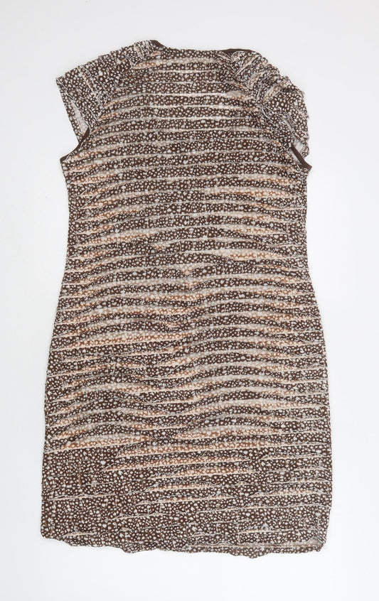 Matalan Womens Brown Animal Print Polyester A-Line  Size 16  Round Neck