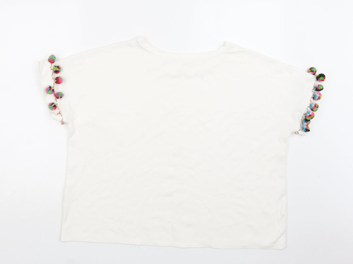 Back view of Jane and Delancey women’s white viscose basic blouse, size L, crew neck