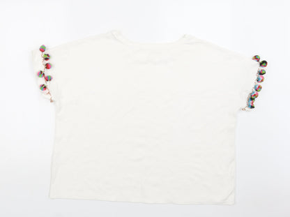 Back view of Jane and Delancey women’s white viscose basic blouse, size L, crew neck