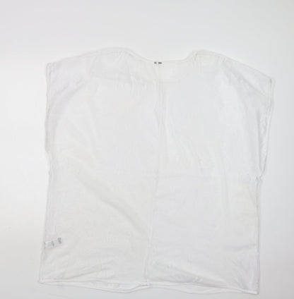 F&F Womens White Floral Polyester Basic Blouse Size XL Crew Neck