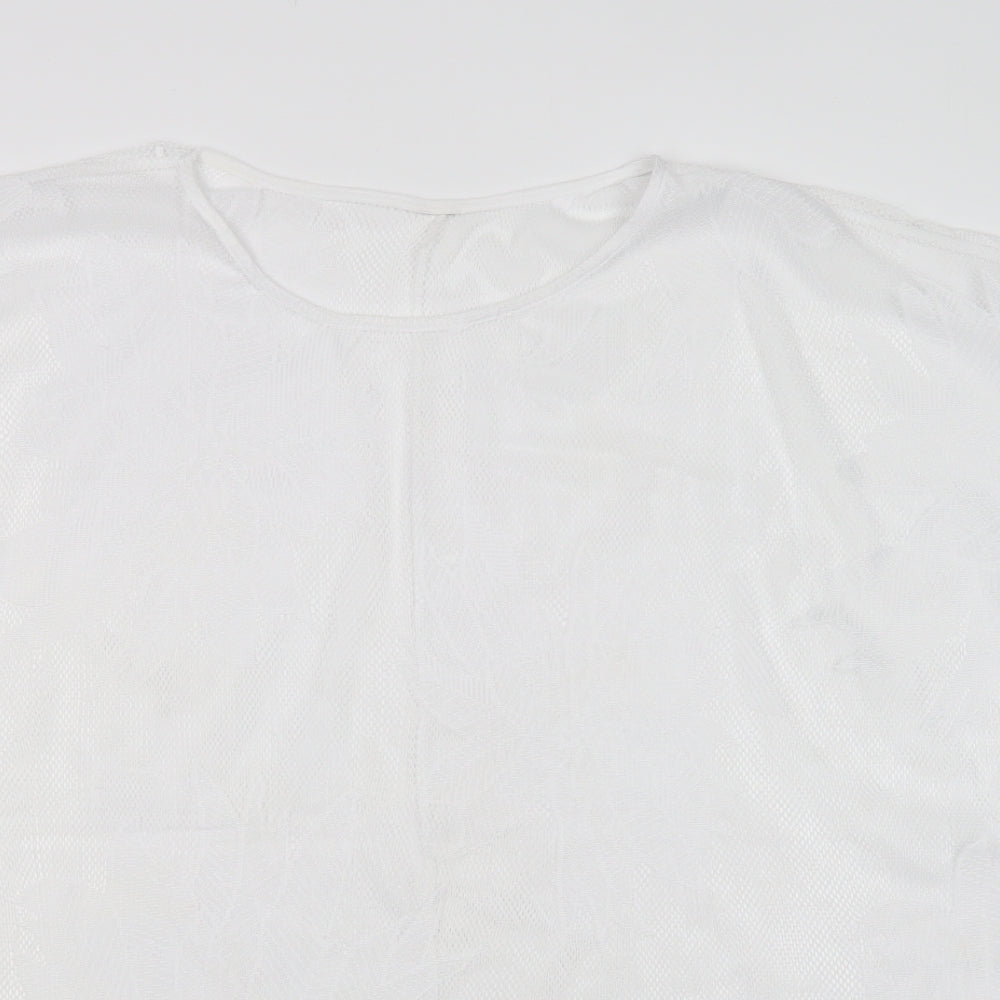 F&F Womens White Floral Polyester Basic Blouse Size XL Crew Neck