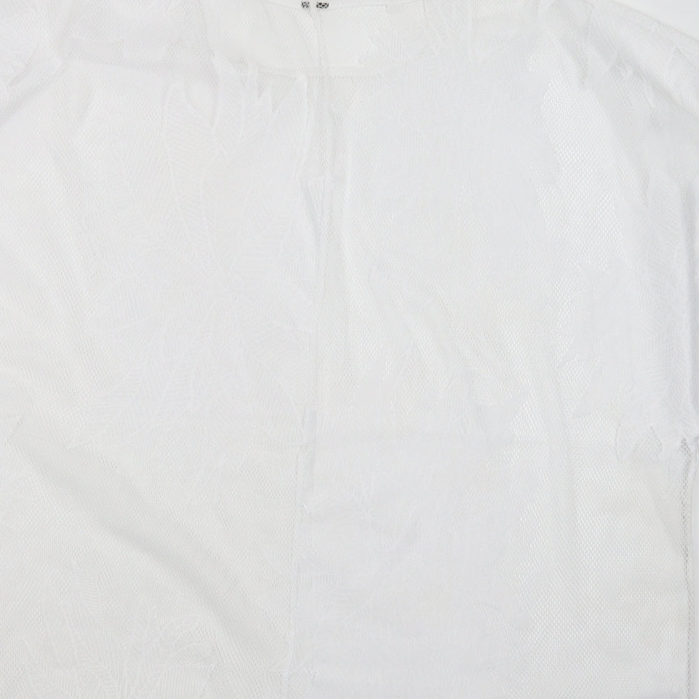 F&F Womens White Floral Polyester Basic Blouse Size XL Crew Neck