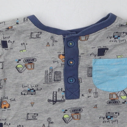 George Boys Grey Geometric Cotton Basic T-Shirt Size 6-9 Months Crew Neck Button - lorry print