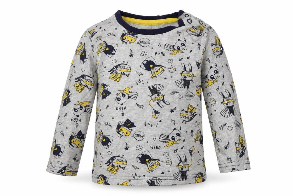 Front view of George boys’ grey geometric cotton basic casual, size 12-18, months crew neck button - hero