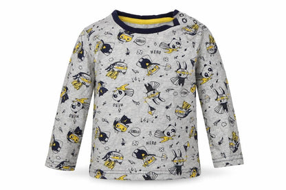 Front view of George boys’ grey geometric cotton basic casual, size 12-18, months crew neck button - hero