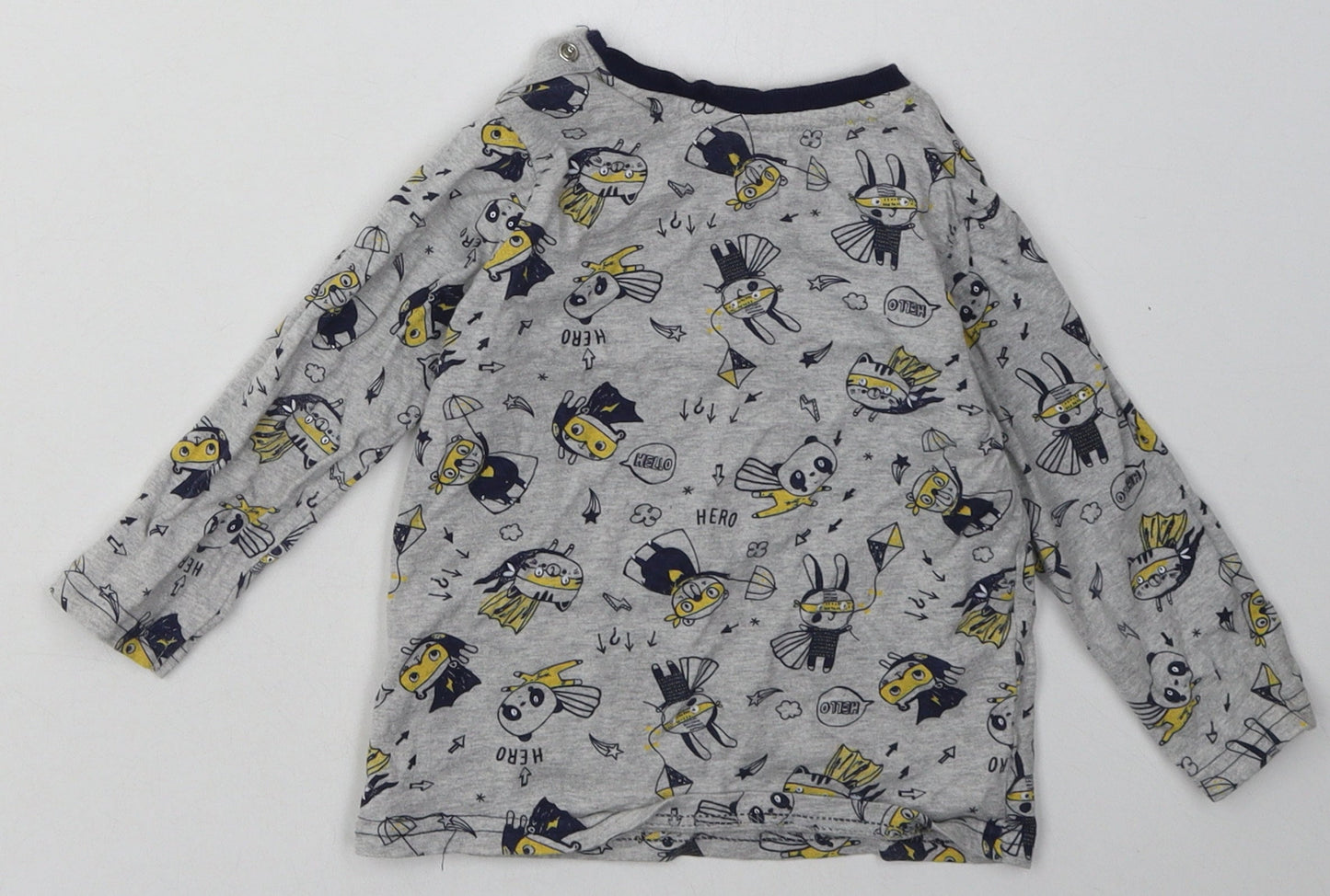 George Boys Grey Geometric Cotton Basic Casual Size 12-18 Months Crew Neck Button - Hero