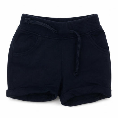 Front view of Primark boys’ blue cotton shorts outfit/set, size 0-3, months tie
