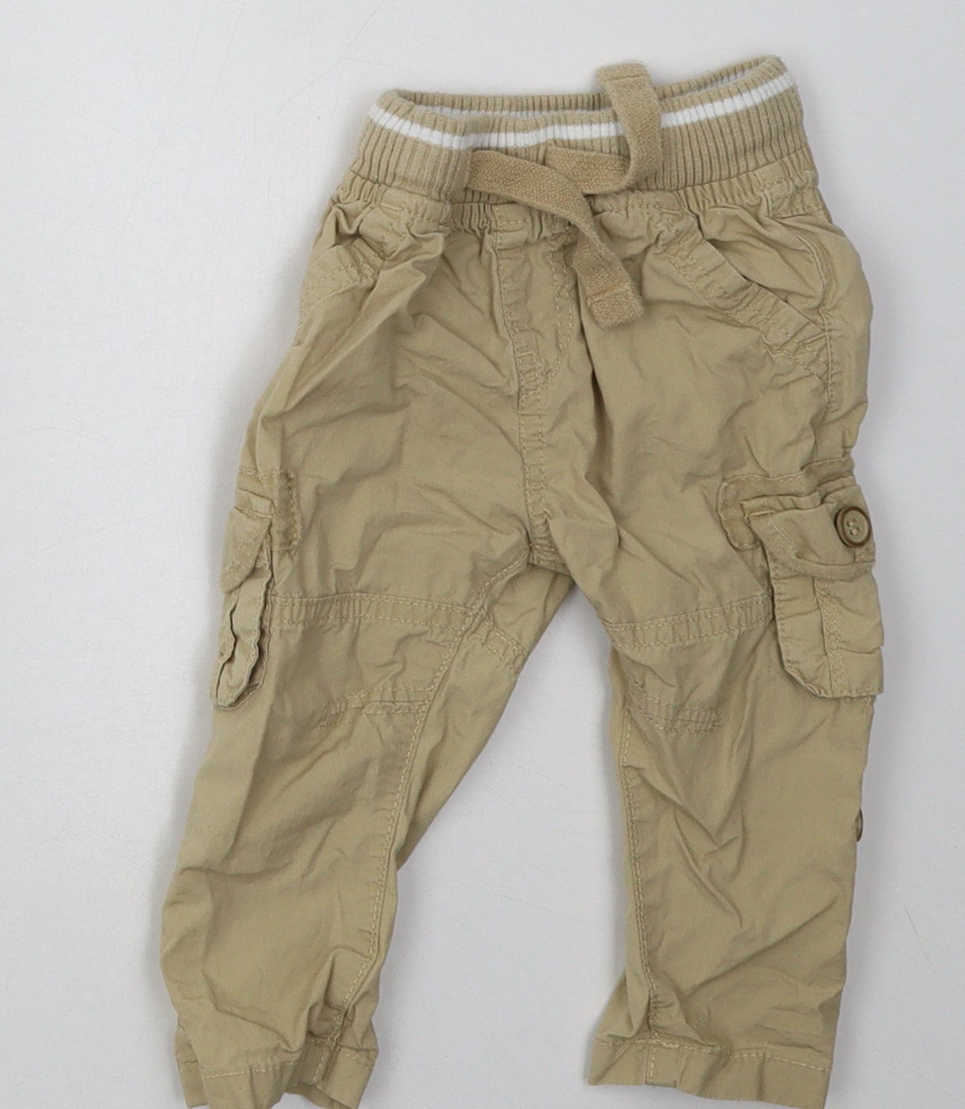 Mothercare Boys Beige  Cotton Cargo Trousers Size 3-6 Months  Tie