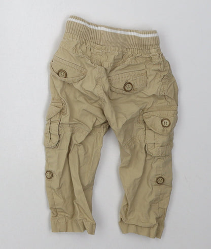 Mothercare Boys Beige  Cotton Cargo Trousers Size 3-6 Months  Tie