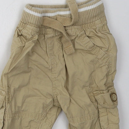 Mothercare Boys Beige  Cotton Cargo Trousers Size 3-6 Months  Tie