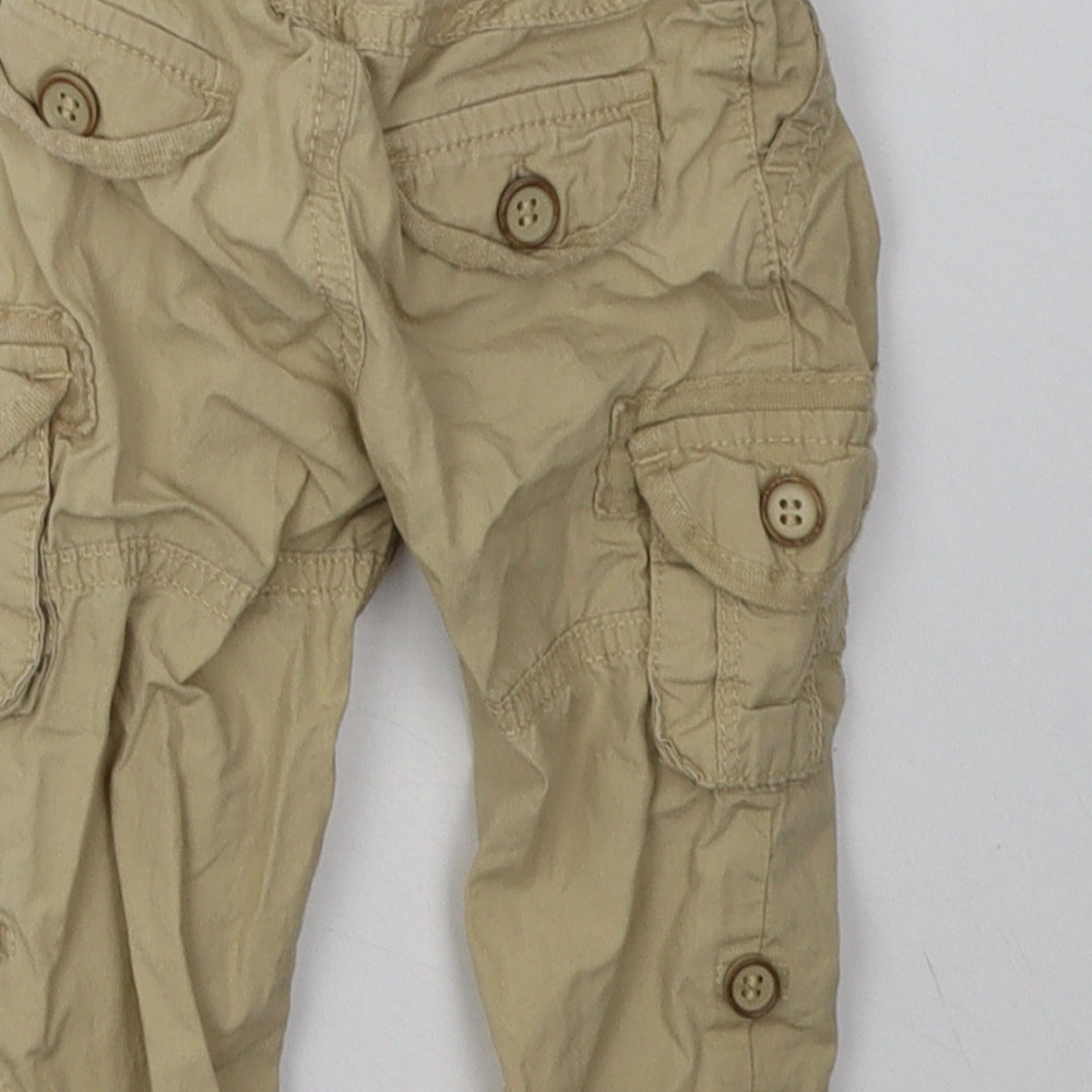 Mothercare Boys Beige  Cotton Cargo Trousers Size 3-6 Months  Tie
