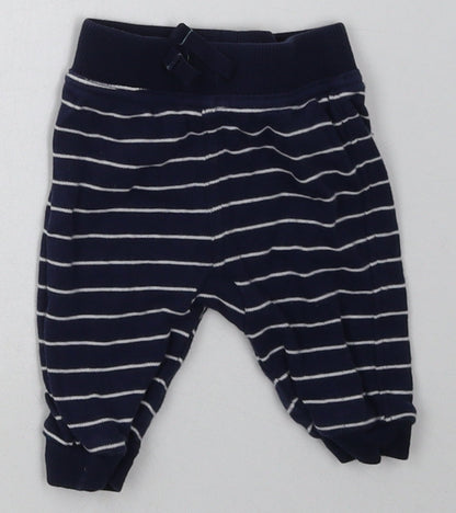 George Boys Blue Striped Cotton Sweatpants Trousers Size 0-3 Months  Tie