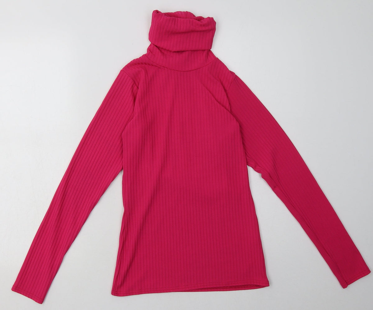 Additional front view of PRETTYLITTLETHING women’s pink polyester pullover sweatshirt, size UK 14, pullover