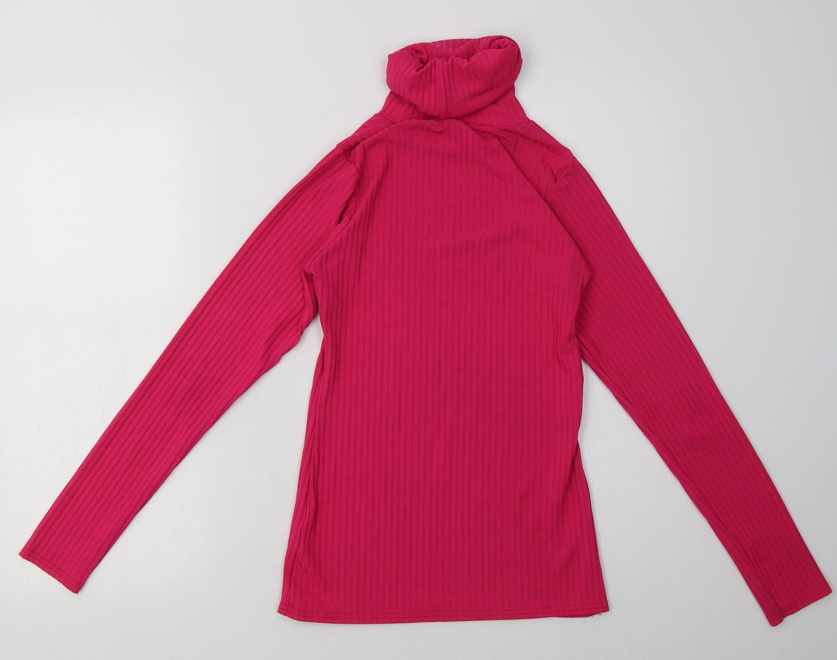 Back view of PRETTYLITTLETHING women’s pink polyester pullover sweatshirt, size UK 14, pullover
