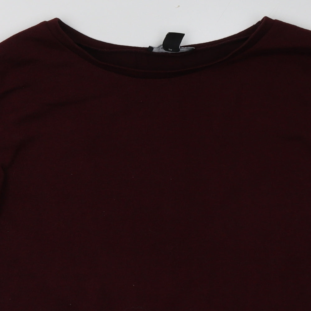 Close-up detail of New Look women’s red polyester pullover sweatshirt, size UK 12, pullover