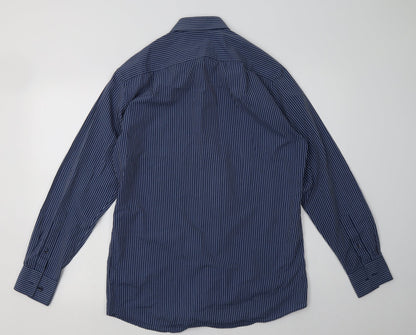 Debenhams Mens Blue Striped Polyester  Button-Up Size 15 Collared Button