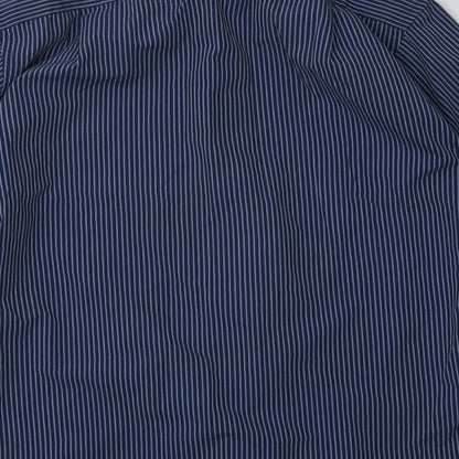 Debenhams Mens Blue Striped Polyester  Button-Up Size 15 Collared Button