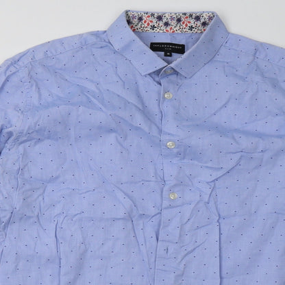Matalan Mens Blue Polka Dot Cotton  Button-Up Size 16 Collared Button