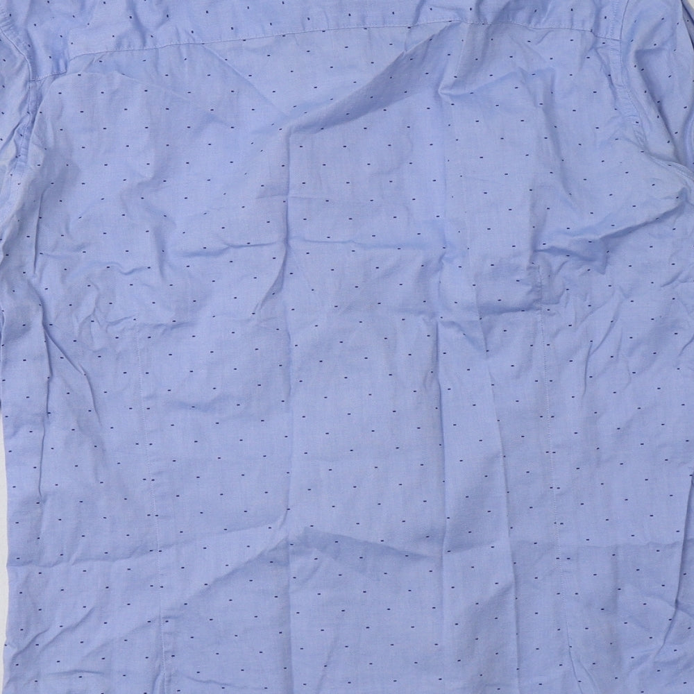 Matalan Mens Blue Polka Dot Cotton  Button-Up Size 16 Collared Button