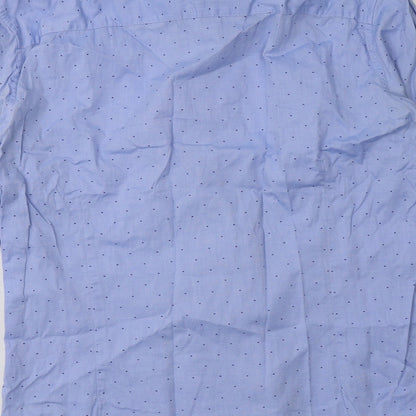 Matalan Mens Blue Polka Dot Cotton  Button-Up Size 16 Collared Button