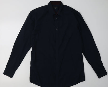 Mens UK Size 15 Matalan Blue  Button-Up Long Sleeve Casual Shirt
