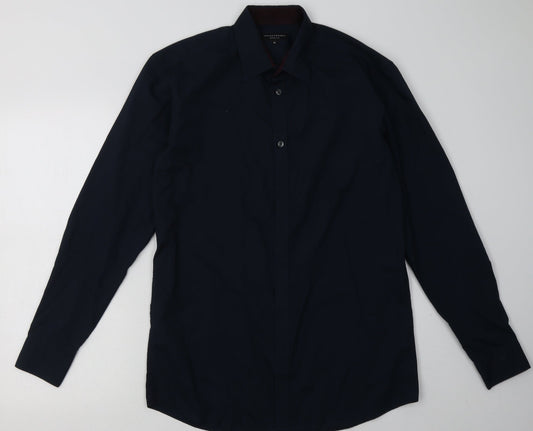 Mens UK Size 15 Matalan Blue  Button-Up Long Sleeve Casual Shirt