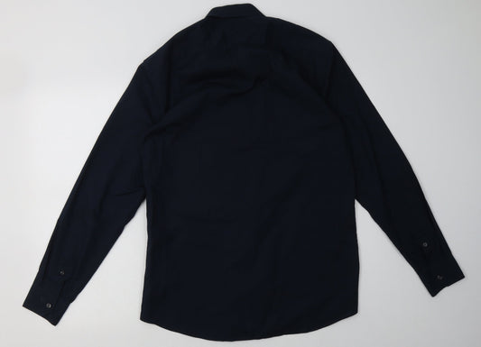 Mens UK Size 15 Matalan Blue  Button-Up Long Sleeve Casual Shirt