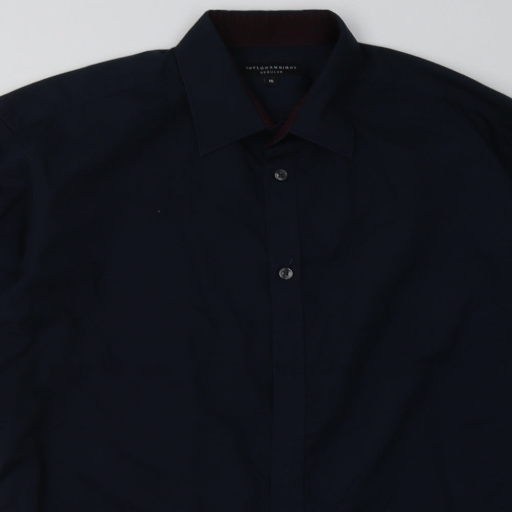 Mens UK Size 15 Matalan Blue  Button-Up Long Sleeve Casual Shirt