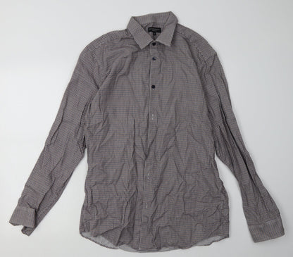 Matalan Mens Brown Check Cotton  Button-Up Size 16 Collared Button