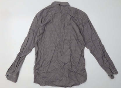 Matalan Mens Brown Check Cotton  Button-Up Size 16 Collared Button