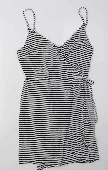 H&M Womens Black Striped Coir Bodycon  Size M  V-Neck Pullover