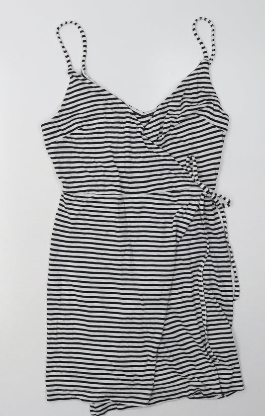 H&M Womens Black Striped Coir Bodycon  Size M  V-Neck Pullover
